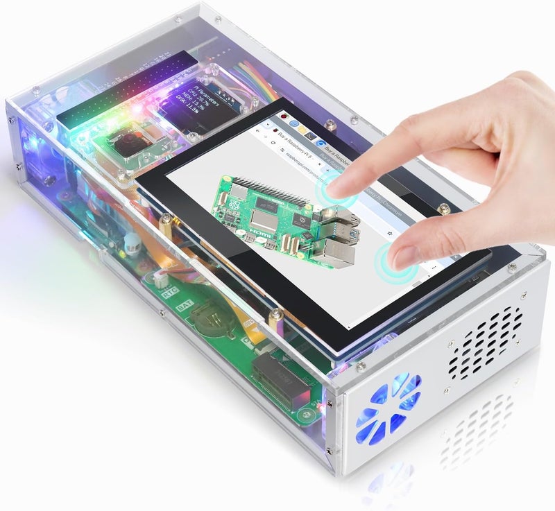 FREENOVE Raspberry Pi 5 PC Case with 4.3'' Touchscreen, M.2 NVMe SSD Slot 1231 MB/s, 5 MP Camera, OLED Screen, Stereo Speakers, 3.5 mm and Optical Audio (S/PDIF) - Image 1